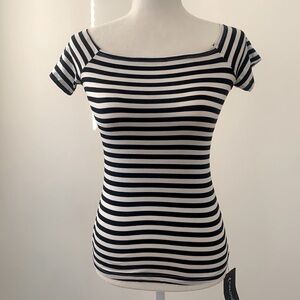 NEW NWT Striped Boatneck Cap Short Sleeve Black and White Shirt Extra Small XS
